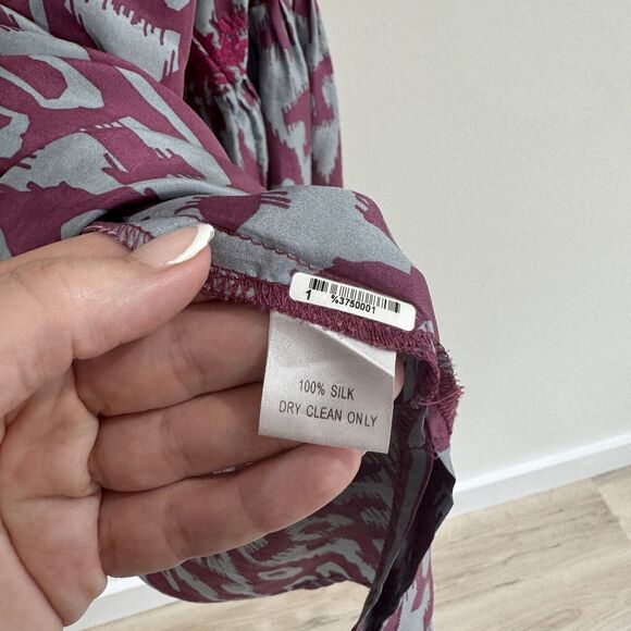 Irving & Fine Balloon Sleeve 100% Silk Geometric Print Blouse Boho Chic - Picture 3 of 5